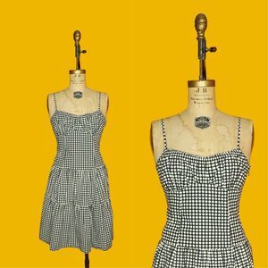 Y2K NANETTE LEPORE Black & White Polka DOT Shelf Bust Criss Cross Back Dres XS-S